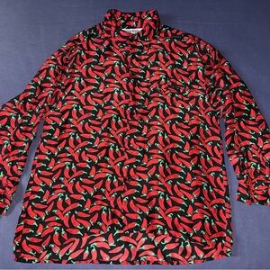 Vintage silk red jalapeño print button down shirt